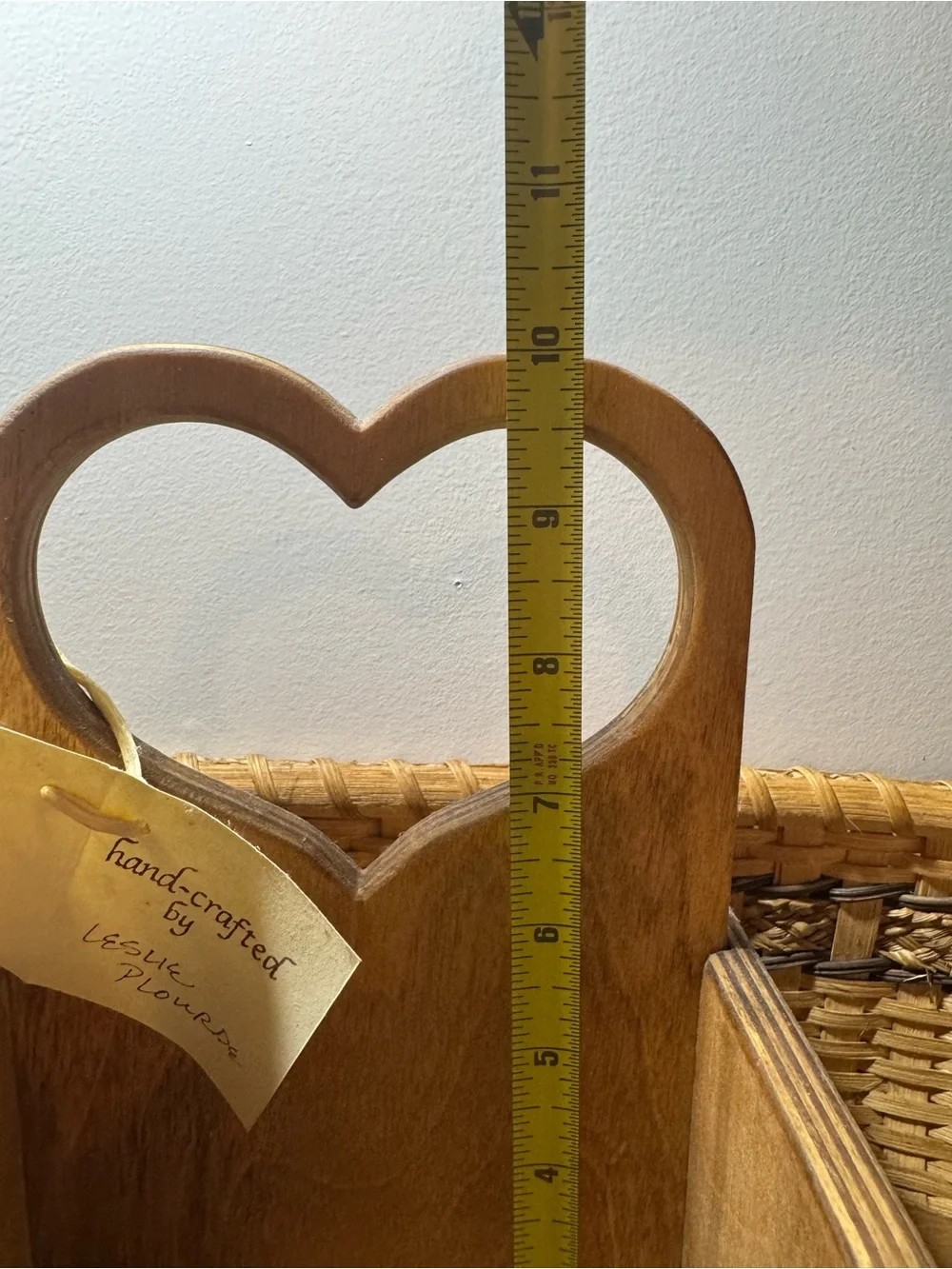 VTG Heart Handle Quilt Maker Caddy Basket w Wood Bottom -CottageCore/GrandmaCore